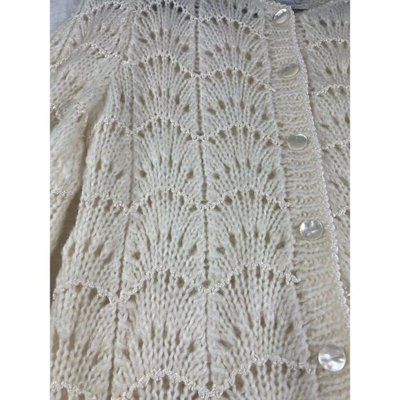 Christine Cardigan Sweater Women's Size M Ivory Acrylic Hand-Knit Long Sleeves - Picture 3 of 11